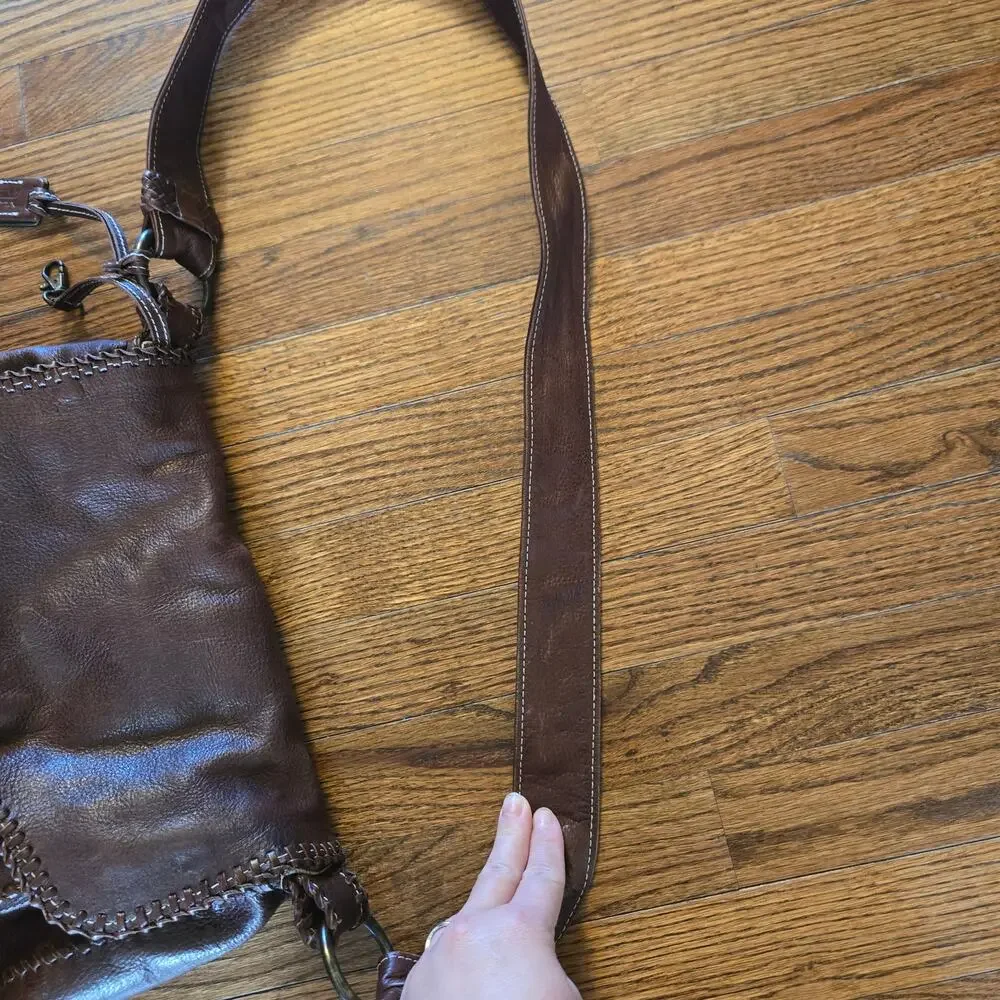 Frye Brown Leather Crossbody Bag Braided Trim - Picture 9 of 16